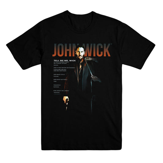 Tell Me Mr. Wick Black T Shirt from John Wick